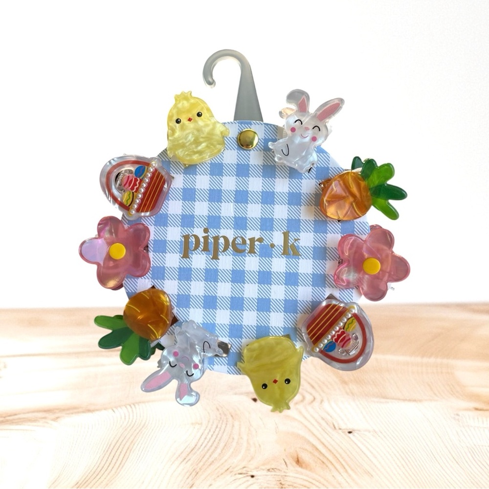 Piper k Set of Kids Easter Hair Clips Bunny Chic Egg Basket Carrot Flower
